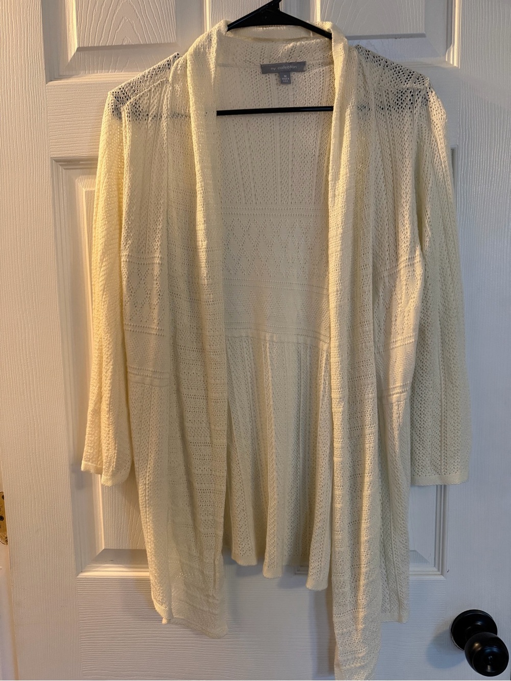 NY Collection Cream Open-Front Knit Cardigan